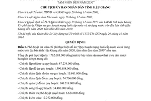 Quyết định số 1802/QĐ-UBND chi phí lập quy hoạch mạng lưới cấp nước sử dụng nước Hậu Giang 2014