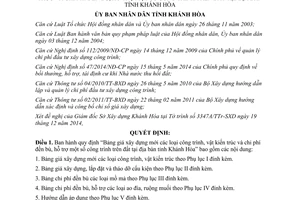 Quyết định 28/2014/QĐ-UBND Bảng giá xây dựng mới công trình vật kiến trúc chi phí đền bù Khánh Hòa