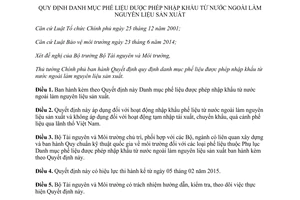 Quyết định 73/2014/QĐ-TTg danh mục phế liệu được phép nhập khẩu từ nước ngoài làm nguyên liệu sản xuất