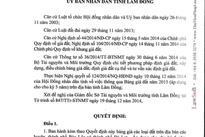 Quyết định 69/2014/QĐ-UBND bảng giá các loại đất 2015 2019 Lâm Đồng