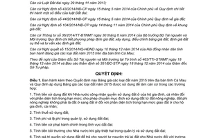 Quyết định 31/2014/QĐ-UBND Bảng giá Quy định áp dụng bảng giá các loại đất Cà Mau 2015