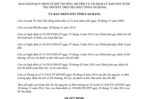 Quyết định 42/2014/QĐ-UBND bồi thường hỗ trợ tái định cư khi Nhà nước thu hồi đất Cao Bằng