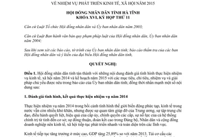Nghị quyết số 110/2014/NQ-HĐND nhiệm vụ phát triển kinh tế xã hội 2015 Hà Tĩnh