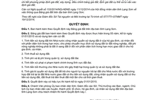 Quyết định 29/2014/QĐ-UBND Bảng giá đất Lạng Sơn