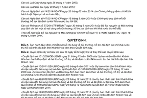 Quyết định 29/2014/QĐ-UBND bồi thường hỗ trợ tái định cư khi Nhà nước thu hồi đất Khánh Hòa