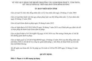 Quyết định 65/2014/QĐ-UBND chế độ hỗ trợ công tác giám định pháp y tâm thần kỹ thuật hình sự Bình Dương