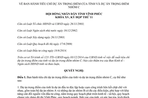 Nghị quyết 155/2014/NQ-HĐND tiêu chí dự án trọng điểm Vĩnh Phúc dự án trọng điểm nhóm C