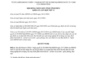 Nghị quyết 157/2014/NQ-HĐND sửa Nghị quyết 20/2008/NQ-HĐND hỗ trợ thu nhập cho các hộ gia đình Vĩnh Phúc