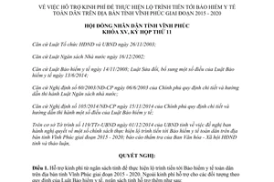 Nghị quyết 163/2014/NQ-HĐND hỗ trợ kinh phí Bảo hiểm y tế toàn dân Vĩnh Phúc 2015  2020