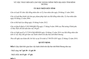 Quyết định 53/2014/QĐ-UBND thay đổi giờ làm việc hành chính Bình Dương