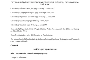 Quyết định 80/2014/QĐ-TTg thí điểm về thuê dịch vụ công nghệ thông tin cơ quan nhà nước