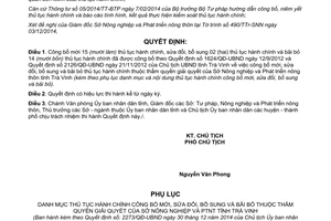 Quyết định 2273/QĐ-UBND 2014 thủ tục hành chính thuộc thẩm quyền Sở Nông nghiệp Trà Vinh