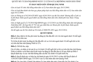 Quyết định 3294/2014/QĐ-UBND thu lệ phí trước bạ lần đầu ô tô chở người dưới 10 chỗ ngồi Quảng Ninh