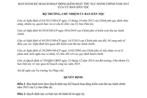 Quyết định 588/QĐ-UBDT năm 2014 Kế hoạch hoạt động kiểm soát thủ tục hành chính năm 2015 của Ủy ban Dân tộc