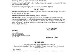 Quyết định 5448/QĐ-BYT 2014 Hướng dẫn chẩn đoán điều trị bệnh viêm gan vi rút B