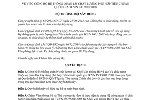 Quyết định 1562/QĐ-BXD 2014 Hệ thống quản lý chất lượng phù hợp TCVN ISO 9001:2008