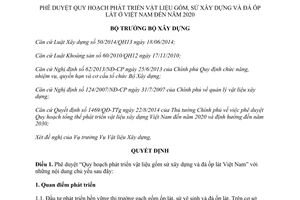 Quyết định 1586/QĐ-BXD Quy hoạch phát triển vật liệu gốm sứ xây dựng đá ốp lát Việt Nam 2020