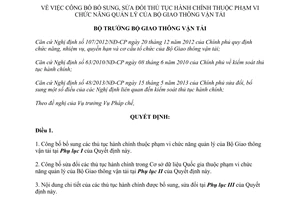 Quyết định 5030/QĐ-BGTVT 2014 công bố bổ sung thủ tục hành chính