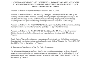 Circular No. 213/2014/TT-BTC amendments to preferential import tax rates applicable of items in 27.10