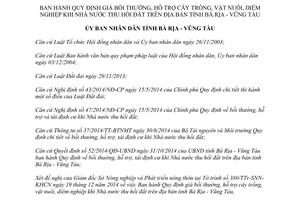 Quyết định 66/2014/QĐ-UBND giá bồi thường hỗ trợ cây trồng vật nuôi diêm nghiệp Bà Rịa Vũng Tàu