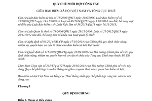 Quy chế 5423/QCPH-BHXH-TCT 2014 phối hợp công tác Bảo hiểm xã hội Việt Nam Tổng cục Thuế