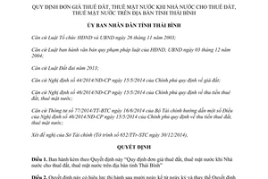 Quyết định 34/2014/QĐ-UBND đơn giá thuê đất thuê mặt nước tỉnh Thái Bình