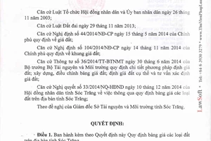 Quyết định 35/2014/QĐ-UBND Quy định bảng giá đất trên địa bàn tỉnh Sóc Trăng
