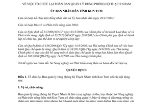 Quyết định 81/2014/QĐ-UBND tổ chức lại Ban quản lý rừng phòng hộ Thạch Nham Kon Tum