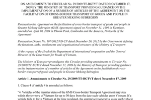 Circular No. 89/2014/TT-BGTVT amendments No. 29/2009/TT-BGTVT