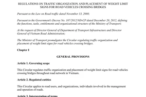 Circular No. 84/2014/TT-BGTVT regulations on traffic organization