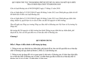 Thông tư 66/2014/TT-BTNMT thủ tục thẩm định đề án báo cáo kết quả điều tra cơ bản địa chất khoáng sản