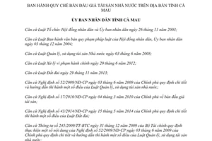 Quyết định 36/2014/QĐ-UBND Quy chế bán đấu giá tài sản Nhà nước trên địa bàn tỉnh Cà Mau