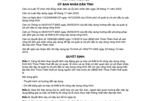 Quyết định 2840/QĐ-UBND 2014 Bảng giá ca máy và thiết bị thi công xây dựng Thừa Thiên Huế