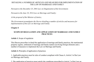 Decree No. 126/2014/ND-CP detailing for implementation of the Law on marriage and family