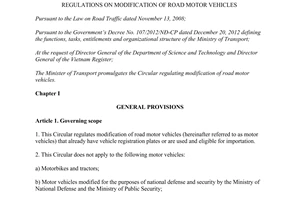 Circular No. 85/2014/TT-BGTVT regulations on modification of road motor vehicles