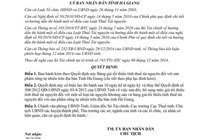 Quyết định 25/2014/QĐ-UBND bảng giá tối thiểu tính thuế tài nguyên rừng tự nhiên Hà Giang