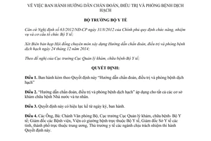 Quyết định 5465/QĐ-BYT 2014 hướng dẫn chẩn đoán điều trị và phòng bệnh dịch hạch