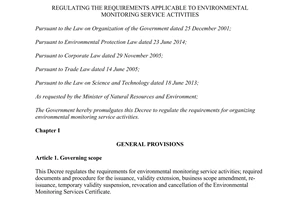 Decree No. 127/2014/ND-CP the requirements applicable to environmental monitoring service activities