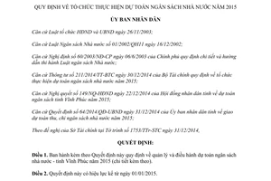 Quyết định 66/2014/QĐ-UBND quản lý điều hành dự toán ngân sách nhà nước Vĩnh Phúc 2015