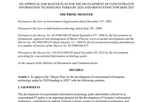 Decision No. 2407/QD-TTg 2014 plan for development of concentrated information technology parks
