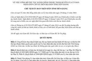 Quyết định 3582/QĐ-UBND 2014 thủ tục hành chính mới thuộc Ủy ban nhân dân cấp xã Tiền Giang