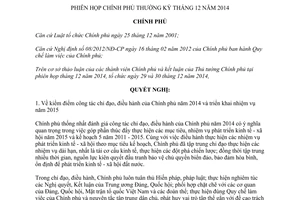 Nghị quyết 101/NQ-CP phiên họp Chính phủ thường kỳ tháng 12 năm 2014