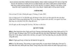 Nghị quyết 102/NQ-CP 2014 Chương trình hành động thực hiện 33-NQ/TW phát triển văn hóa con người