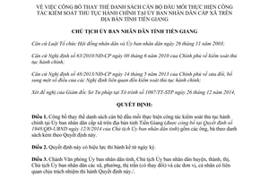 Quyết định 3584/QĐ-UBND thay thế danh sách cán bộ công tác kiểm soát thủ tục hành chính Tiền Giang 2014