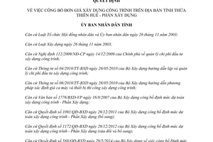 Quyết định 2844/QĐ-UBND công bố đơn giá xây dựng công trình Huế 2014