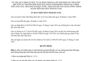 Quyết định 56/2014/QĐ-UBND mức tỷ lệ phần trăm tính đơn giá thuê đất Hà Nam
