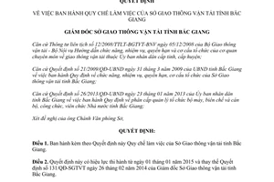 Quyết định số 1171/QĐ-SGTVT Quy chế làm việc Sở Giao thông vận tải Bắc Giang 2014