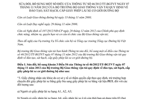 Thông tư 87/2014/TT-BGTVT sửa đổi 46/2012/TT-BGTVT đào tạo sát hạch cấp Giấy phép lái xe đường bộ