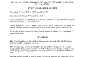 Quyết định 77/2014/QĐ-UBND Bảng đơn giá cây trồng tỉnh Kon Tum 2015