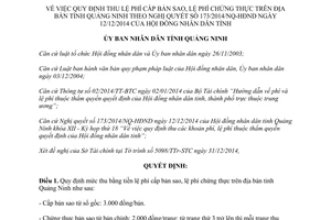 Quyết định 3377/2014/QĐ-UBND thu lệ phí cấp bản sao lệ phí chứng thực Quảng Ninh